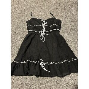 A1 The Vintage Shop‎ Black Ruffle Mini Dress Sleeveless Spaghetti Strap
